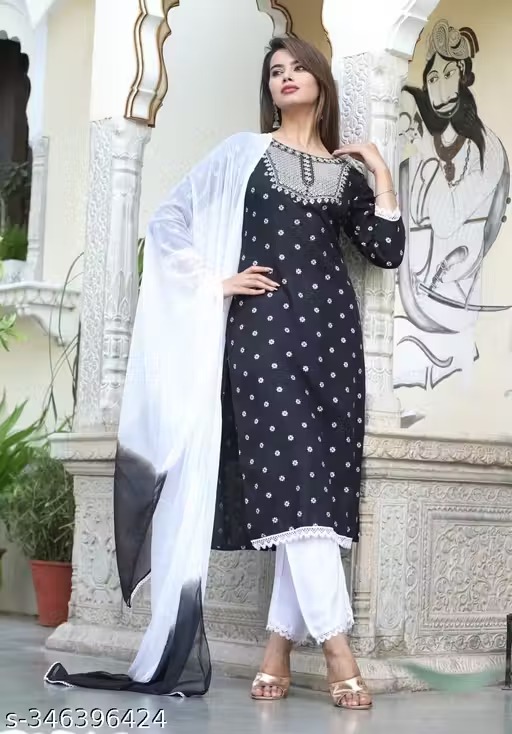 RAYON NECK EMROIDERY 3 PC SUIT FOR WOMAN FASHION