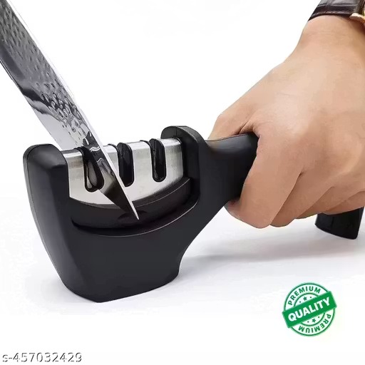 Rasisa Enterprise Premium 3-Stage Knife Sharpener – Safe, Non-Slip Base, Ergonomic Handle – For All Steel Knives, Scissors & Ceramic Blades – Kitchen Knife Sharpening Tool