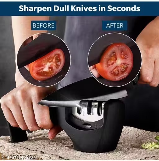 Rasisa Enterprise Premium 3-Stage Knife Sharpener – Safe, Non-Slip Base, Ergonomic Handle – For All Steel Knives, Scissors & Ceramic Blades – Kitchen Knife Sharpening Tool