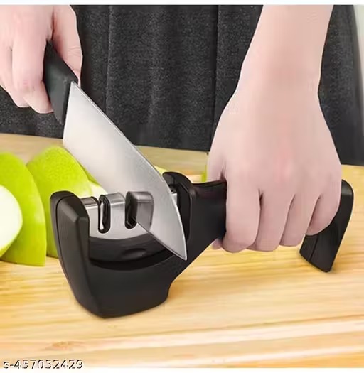 Rasisa Enterprise Premium 3-Stage Knife Sharpener – Safe, Non-Slip Base, Ergonomic Handle – For All Steel Knives, Scissors & Ceramic Blades – Kitchen Knife Sharpening Tool