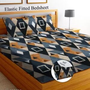 Double bed cotton bedsheet fitted with two pillow cover