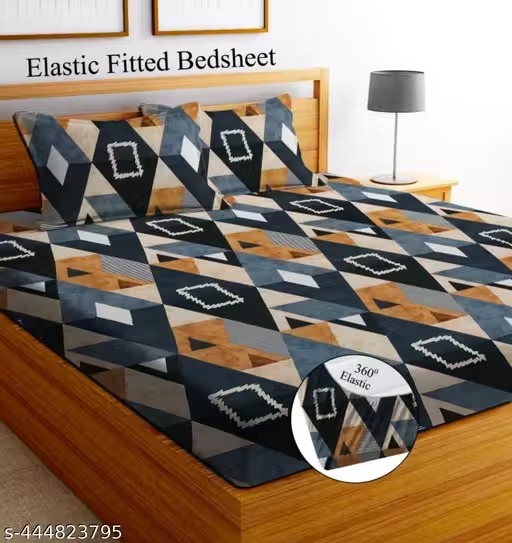 Double bed cotton bedsheet fitted with two pillow cover