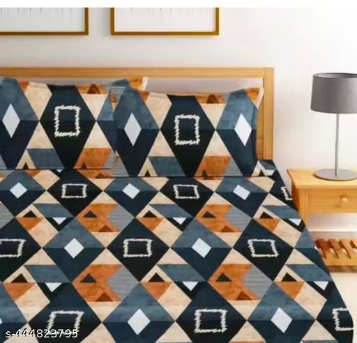 Double bed cotton bedsheet fitted with two pillow cover