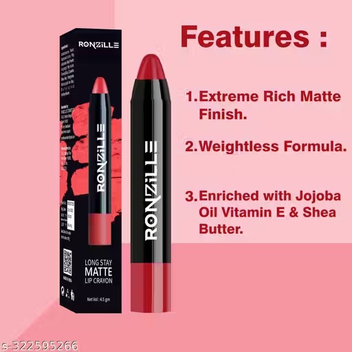 Ronzille Matte Long Lasting Lip Crayon Lipstick (Set Of 3 / 13.5g)