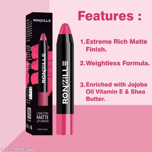 Ronzille Matte Long Lasting Lip Crayon Lipstick (Set Of 3 / 13.5g)