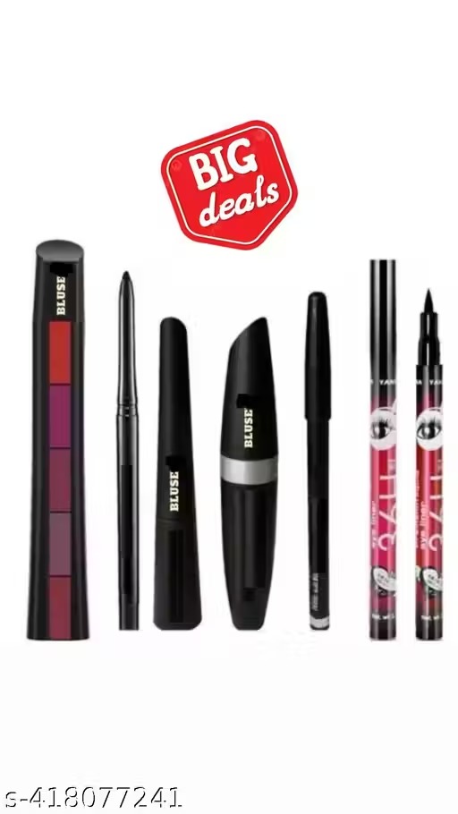 Combo Of 5 In 1 Red Lipstick With 3 In 1 Eyeliner Mascara & 36h Eyeliner & Kajal