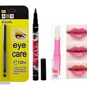ADS Long Lasting Black Kajal & 36h Eyeliner With Pink Magic Color Change Lip Balm