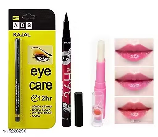ADS Long Lasting Black Kajal & 36h Eyeliner With Pink Magic Color Change Lip Balm