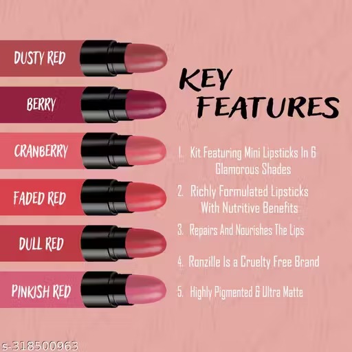 Ronzille long lasting hydrating mini lipstick - pack of 6 (nude edition, 6 g)