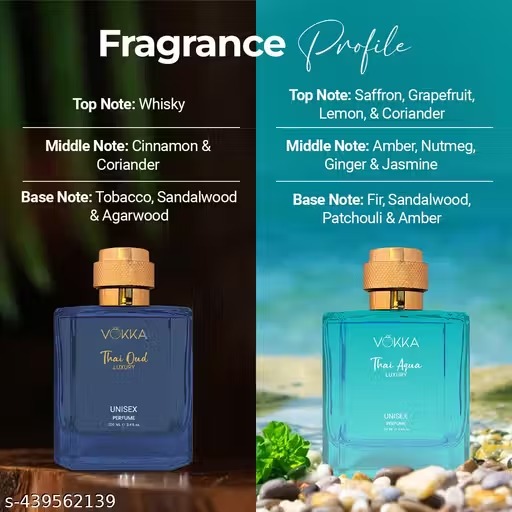 VOKKA Thai Oud & Thai Aqua 100 Ml (Pack Of 2) Luxury Long Lasting Perfume