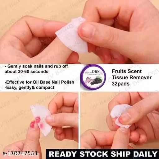 Nail cleansing wipes / nail polish remover (pack of 6)