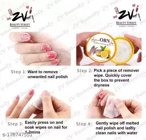 Nail cleansing wipes / nail polish remover (pack of 6)