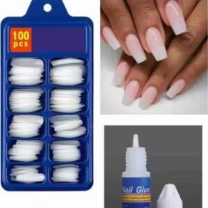 White nail 100 pcs with nail glue 1 pcs