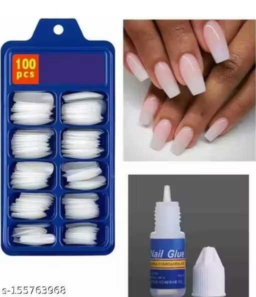 White nail 100 pcs with nail glue 1 pcs