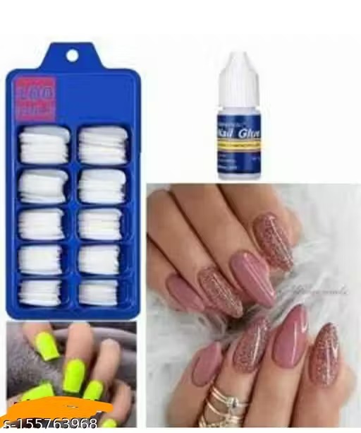 White nail 100 pcs with nail glue 1 pcs