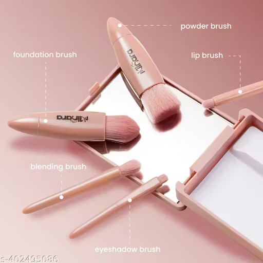 Minara makeup brush applicator set of 5 with mirror (nude colour)