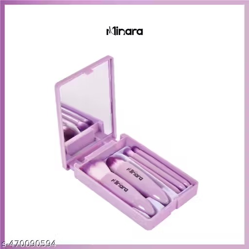 Minara travel friendly makeup brush applicator set of 5 with mirror (lavender colour)