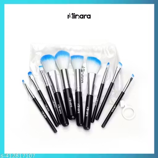 Minara makeup brush applicator set of 10 with easy-to-carry pouch (black)