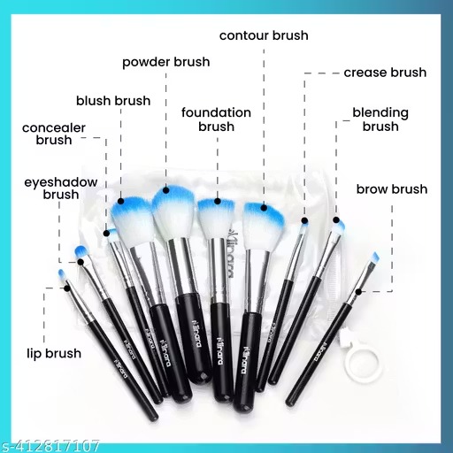 Minara makeup brush applicator set of 10 with easy-to-carry pouch (black)
