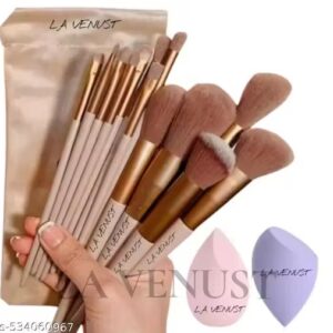 Lavenust 13 pc brush set with 2 pc beauty blender sponge, brown (pack of 15)