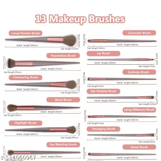 Lavenust 13 pc brush set with 2 pc beauty blender sponge, brown (pack of 15)