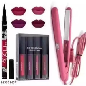 **Red Edition Lipstick, Hair Straightener With 36H Long Lasting Black Waterproof Eyeliner**